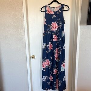 Floral Maxi Dress in Navy and Pink